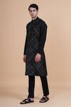 Raghavendra Rathore Blue_Black Silk Geometric Textured Kurta _Online_at_Aza_Fashions