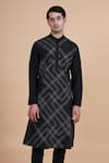 Buy_Raghavendra Rathore Blue_Black Silk Geometric Textured Kurta _Online_at_Aza_Fashions