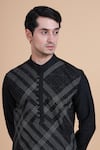 Shop_Raghavendra Rathore Blue_Black Silk Geometric Textured Kurta _Online_at_Aza_Fashions
