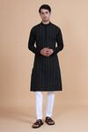 Buy_Raghavendra Rathore Blue_Black Silk Embroidery Thread Kurta _at_Aza_Fashions