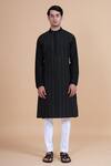 Raghavendra Rathore Blue_Black Silk Embroidery Thread Kurta _Online_at_Aza_Fashions