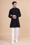 Buy_Raghavendra Rathore Blue_Black Cotton Plain Mandarin Collar Kurta _at_Aza_Fashions