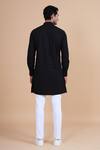 Shop_Raghavendra Rathore Blue_Black Cotton Plain Mandarin Collar Kurta _at_Aza_Fashions