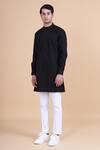 Buy_Raghavendra Rathore Blue_Black Cotton Plain Mandarin Collar Kurta _Online_at_Aza_Fashions