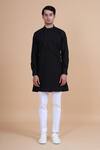 Shop_Raghavendra Rathore Blue_Black Cotton Plain Mandarin Collar Kurta _Online_at_Aza_Fashions