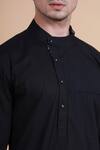 Raghavendra Rathore Blue_Black Cotton Plain Mandarin Collar Kurta _at_Aza_Fashions