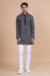 Buy_Raghavendra Rathore Blue_Black Cotton Geometric Print Kurta _at_Aza_Fashions