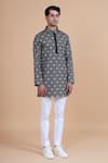 Raghavendra Rathore Blue_Black Cotton Geometric Print Kurta _Online_at_Aza_Fashions