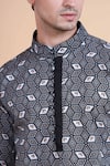 Shop_Raghavendra Rathore Blue_Black Cotton Geometric Print Kurta _Online_at_Aza_Fashions