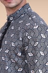 Raghavendra Rathore Blue_Black Cotton Geometric Print Kurta _at_Aza_Fashions