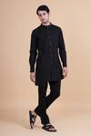 Buy_Raghavendra Rathore Blue_Black Cotton Plain Mandarin Collar Kurta _at_Aza_Fashions
