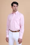 Shop_Raghavendra Rathore Blue_Pink Cotton Plain Shirt _Online_at_Aza_Fashions