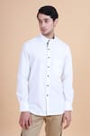 Raghavendra Rathore Blue_White Cotton Plain Mandarin Collar Shirt _at_Aza_Fashions