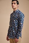 Raghavendra Rathore Blue_Blue Cotton Satin Printed Shirt _Online_at_Aza_Fashions