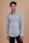 Buy_Raghavendra Rathore Blue_Black Cotton Satin Printed Geometric Linear Shirt _Online_at_Aza_Fashions