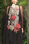 Shop_Varun Bahl_Black Tulle, Viscose Crepe Corsage High Neck Embroidered Gown _at_Aza_Fashions