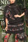 Shop_Varun Bahl_Black Tulle, Viscose Crepe Corsage High Neck Printed Ruffle Dress _at_Aza_Fashions