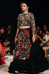 Buy_Varun Bahl_Black Tulle Floral Round Ruffle Skirt And Embroidered Top Set _at_Aza_Fashions