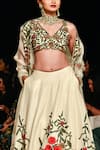 Shop_Varun Bahl_White Raw Silk Embroidered Floral V Neck Bridal Lehenga Set _at_Aza_Fashions