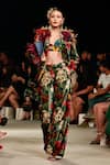 Buy_Varun Bahl_Green Silk Velvet Floral Jacket Shawl Lapel Printed And Trouser Set _at_Aza_Fashions