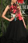 Shop_Varun Bahl_Black Tulle Floral Embellished Top And Ruffle Skirt Set _at_Aza_Fashions