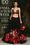 Buy_Varun Bahl_Black Chanderi Floral Cutwork Corsage Embroidered Lehenga Set _at_Aza_Fashions