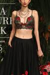Shop_Varun Bahl_Black Chanderi Floral Cutwork Corsage Embroidered Lehenga Set _at_Aza_Fashions