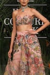 Shop_Varun Bahl_Pink Organza, Tulle Floral Sweetheart Neck Embroidered Skirt And Corset Top Set _at_Aza_Fashions