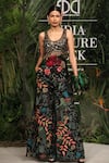 Buy_Varun Bahl_Black Rayon Velvet Embroidered Floral Sheer Top And Printed Trousers Set  _at_Aza_Fashions