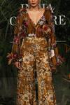 Shop_Varun Bahl_Brown Silk Velvet Floral V Neck Top And Trouser Set _at_Aza_Fashions