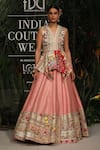 Buy_Varun Bahl_Peach Modal Dupion Embroidered Patchwork V Upcycled Lehenga And Top Set  _at_Aza_Fashions