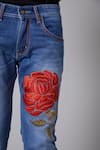 Buy_Rohit Bal_Blue Denim Floral Motif Regular Fit Jeans _Online_at_Aza_Fashions
