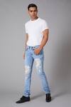 Buy_Rohit Bal_Blue Denim Floral Motifs Embroidered Jeans _at_Aza_Fashions