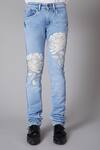 Rohit Bal_Blue Denim Floral Motifs Embroidered Jeans _Online_at_Aza_Fashions
