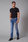 Buy_Rohit Bal_Blue Denim Crown Motif Embroidered Jeans _at_Aza_Fashions