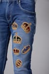 Buy_Rohit Bal_Blue Denim Crown Motif Embroidered Jeans _Online_at_Aza_Fashions