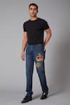 Buy_Rohit Bal_Blue Denim Crown Motif Regular Fit Jeans _at_Aza_Fashions