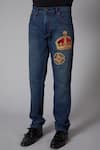 Rohit Bal_Blue Denim Crown Motif Regular Fit Jeans _Online_at_Aza_Fashions