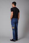 Shop_Rohit Bal_Blue Denim Cross Sign Motif Regular Fit Jeans _at_Aza_Fashions
