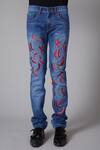 Rohit Bal_Blue Denim Embroidered Red Chilli Jeans _Online_at_Aza_Fashions