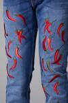 Buy_Rohit Bal_Blue Denim Embroidered Red Chilli Jeans _Online_at_Aza_Fashions