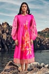 Buy_Archana Shah_Pink Bemberg Silk Embroidered Sequin Round Pleated Tunic Dress _at_Aza_Fashions