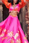 Shop_Archana Shah_Pink Organza, Bemberg Silk Sequin V Neck Lehenga And Puff Sleeve Blouse Set_at_Aza_Fashions