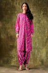 Buy_PUNIT BALANA_Pink Satin Silk Printed Mandarin Collar Tunic And Pant Set _at_Aza_Fashions