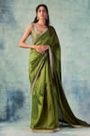 Buy_PUNIT BALANA_Green Organza Silk Embroidered Dori And Mirror Work Scoop Neck Saree With Blouse _at_Aza_Fashions