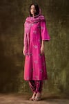 Buy_PUNIT BALANA_Pink Chanderi Silk Printed Floral V Neck Kurta Pant Set _at_Aza_Fashions