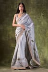 Buy_PUNIT BALANA_Grey Organza Silk Printed Dori And Zardozi Work & Saree With Blouse_at_Aza_Fashions