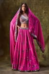 Buy_PUNIT BALANA_Pink Chanderi Silk Printed Resham And Coin Work Round Lehenga Set _at_Aza_Fashions