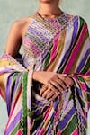 Shop_PUNIT BALANA_Multi Color Satin Silk Printed Resham And Coin Work Striped Saree With Blouse _at_Aza_Fashions