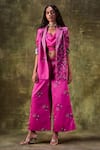 Buy_PUNIT BALANA_Pink Satin Silk Printed Leaf Notched Collar Jacket And Pant Set _at_Aza_Fashions